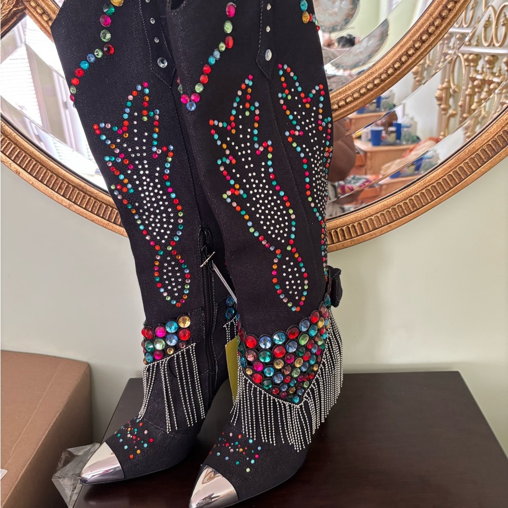 Gianni Bini Black Boots with Colorful Embellishments:new with tag/3 Sizes